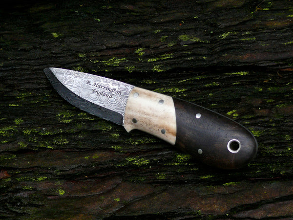 Damasteel Neck Knife, Walnut and Antler Scales