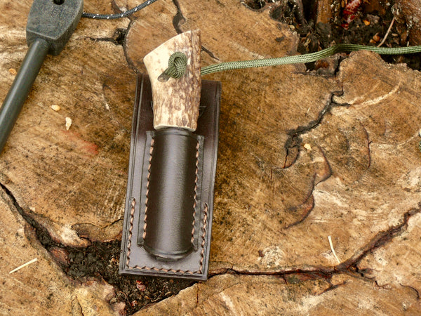 Bison Bushcraft Leather Ferro Rod Carrier with Antler Strikefire