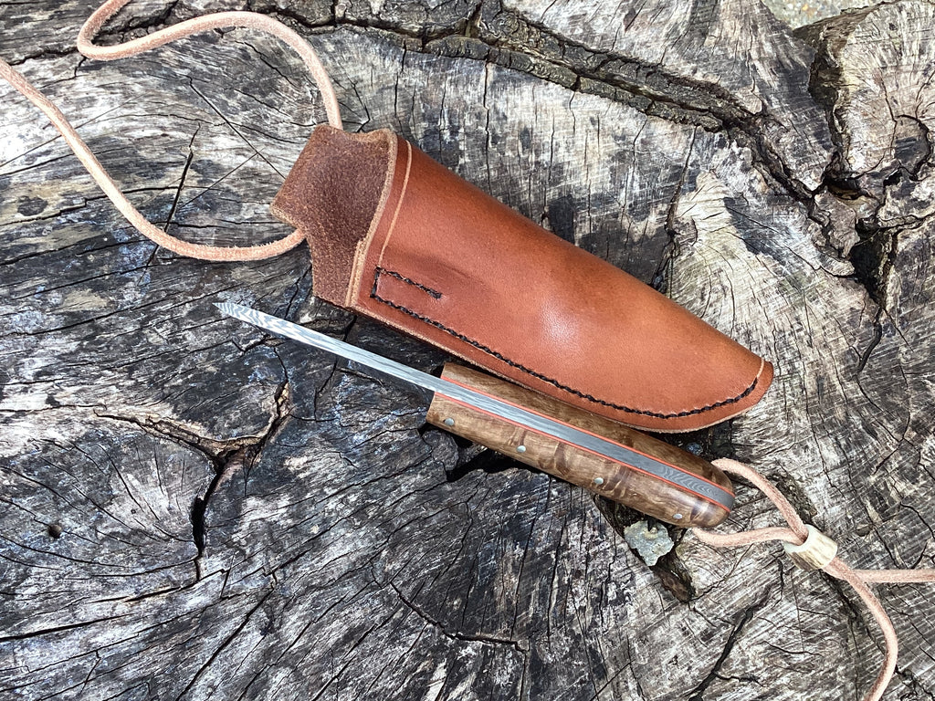 Bushmans Pal Rose damasteel with stabilised birch – Bison Bushcraft