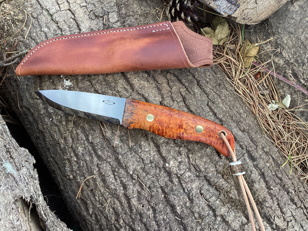 Bison Bushcraft Prospector Knife, Flame Job Orange Birch