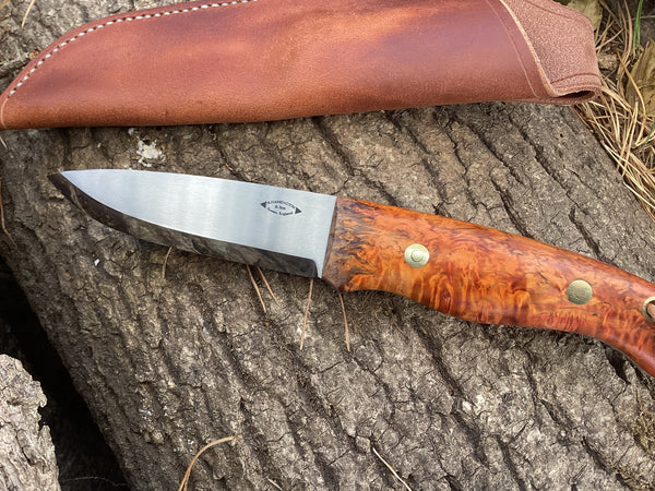 Bison Bushcraft Prospector Knife, Flame Job Orange Birch