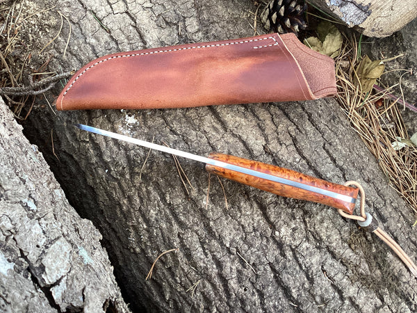 Bison Bushcraft Prospector Knife, Flame Job Orange Birch