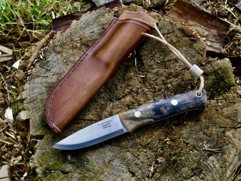 Bison Bushcraft Woodsman Knife RWL34 & Box Elder Burl
