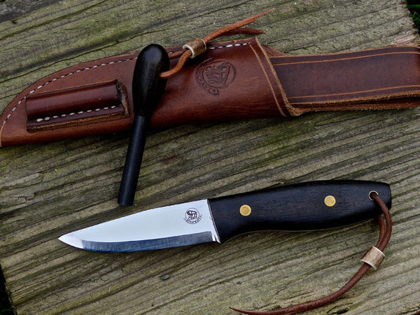Bushcraft Knife with Bog Oak Scales and Matching Strikefire 