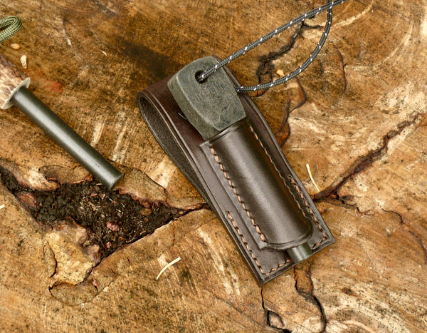 Bison Bushcraft Leather Ferro Rod Carrier with Recycled Ocean Plastic Strikefire